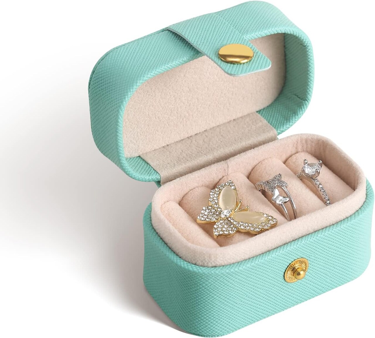 Small Jewelry Ring Box – Mini Travel Case for Rings & Earrings – Portable Ring Storage Organizer for Women (Blue)